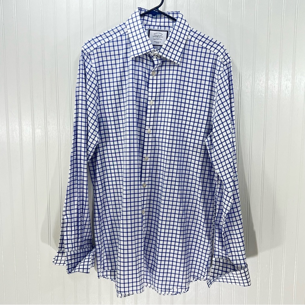 Charles Tyrwhitt Extra Slim 16.5/36 Blue Windowpane Non Iron Shirt